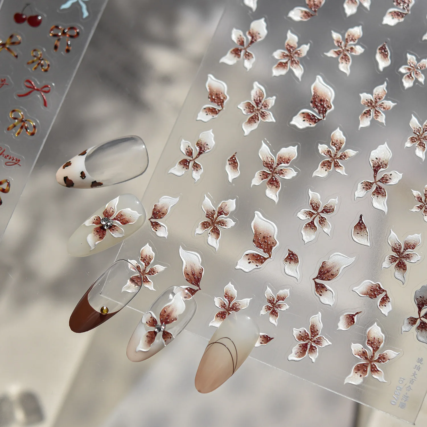 Vintage Exquisite Flower Peony Peach Blossom Magnolia Wildflower Chinese Metal Pearl Rhinestone Nail Art Stickers Manicure Decal