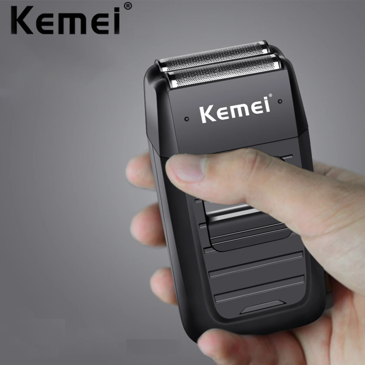 

Профессиональная аккумуляторная бритва Kemei с двумя лезвиями из нержавеющей стали, система сабельной резки, мужской триммер для волос на лице для бороды