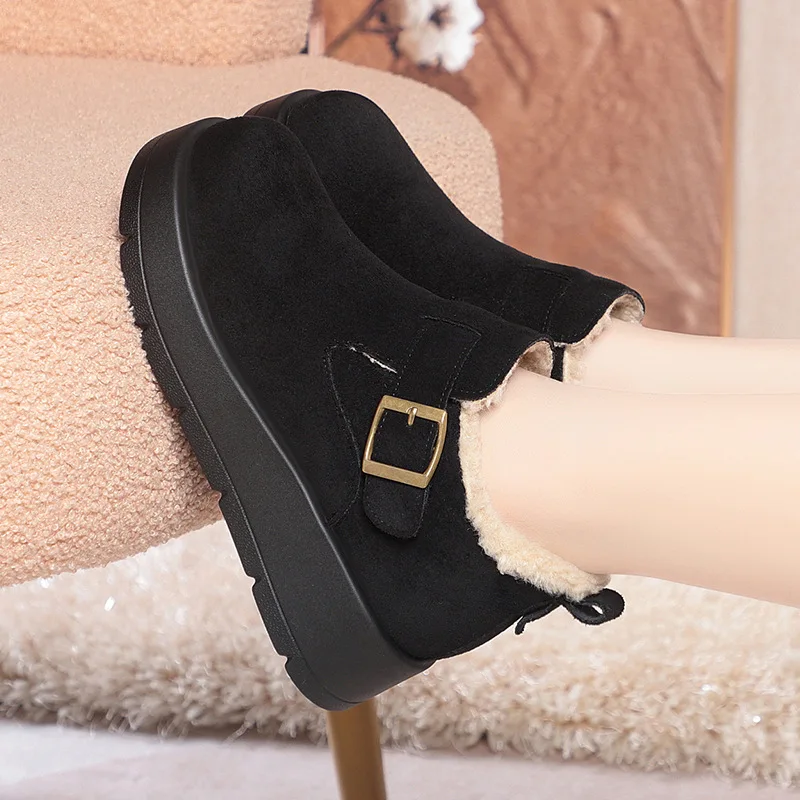 

4cm All Match Thick Bottom Platform Shoes Winter Suede Boots 2025 Comfortable Casual Shoe Warm Fur Snow Ankle Boots for Mom