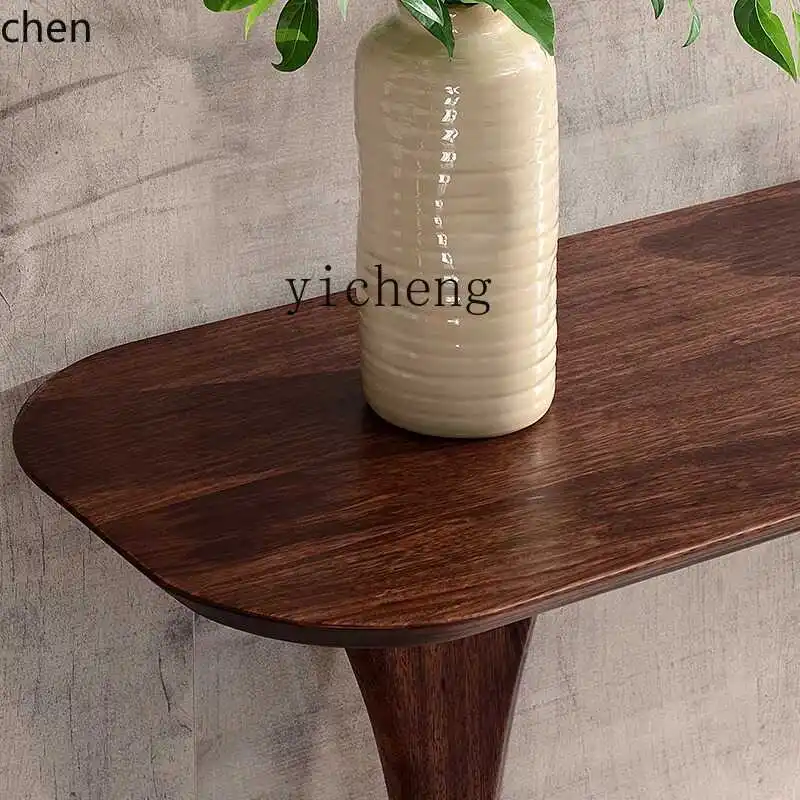 ZML Simple Modern Entrance Table Nordic Entryway Wall-Mounted Display Table Ebony Wood Furniture Solid Wood Entryway Table