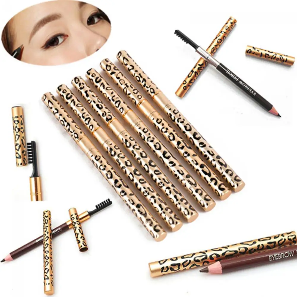 Long-Lasting Waterproof Cosmetic Brush Makeup Eyebrow Pencil Leopard Eyeliner