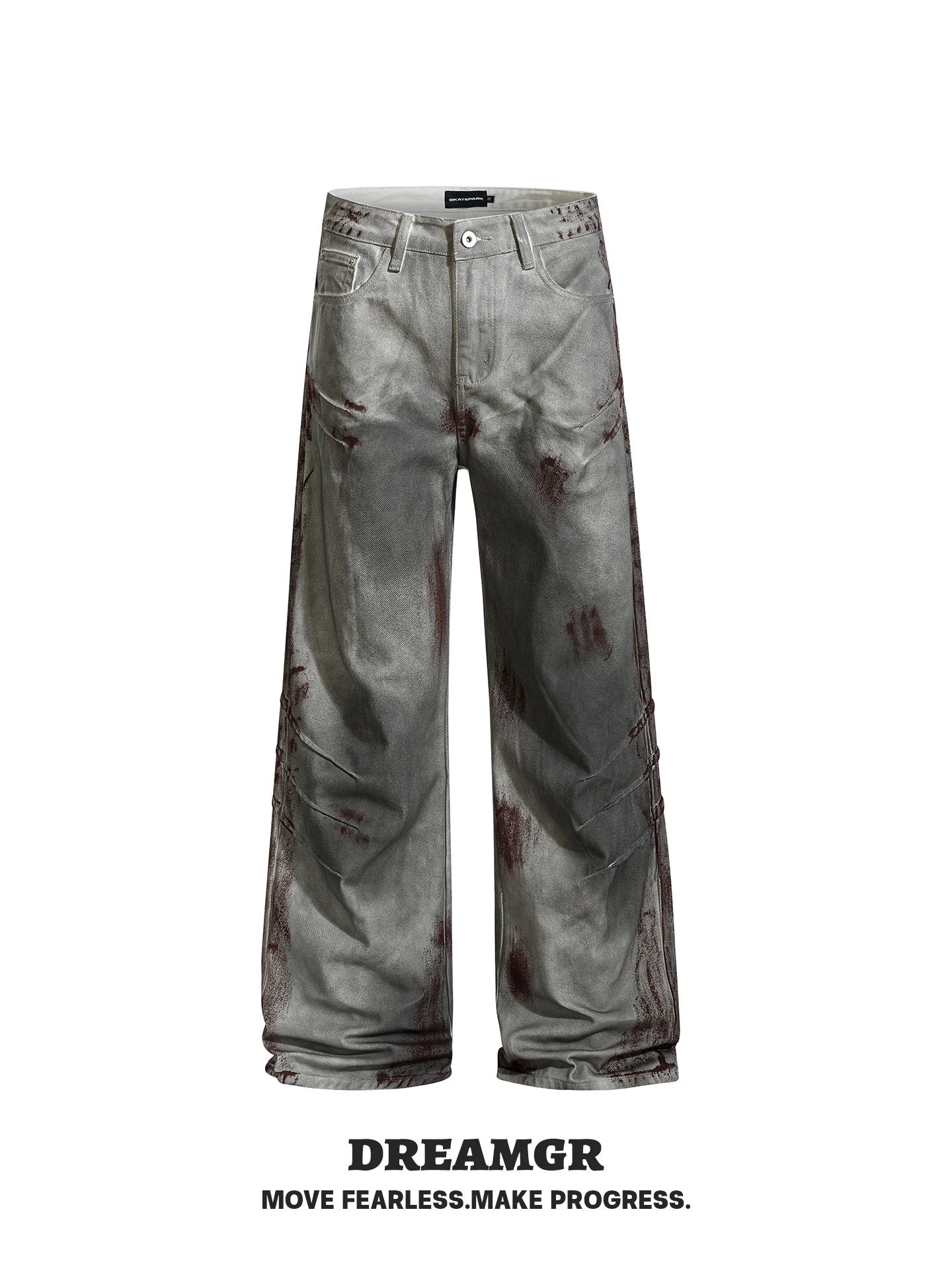 

Alternative Culture Visual Series Bloodstained Faded Design Wide Leg Straight Cut Jeans Youthful Trendy Small Design