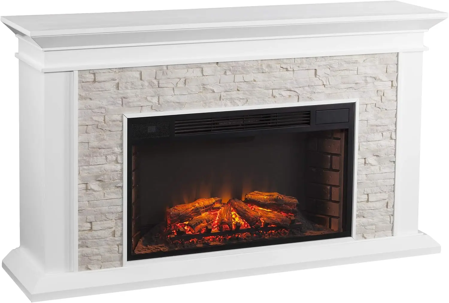 

Stacked Stone Electric Fireplace with Remote Control and Supplemental Heat 60" W x 15.5" D x 35.5" H Whiskey Maple 33" Firebox