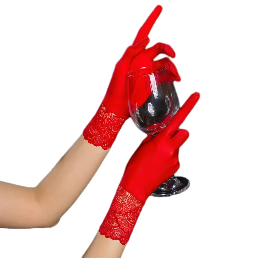 Sexy Women Smooth Oil Glossy Short Gloves Female Seamless Mittens High Elastic Tight Stocking Gloves Breathable