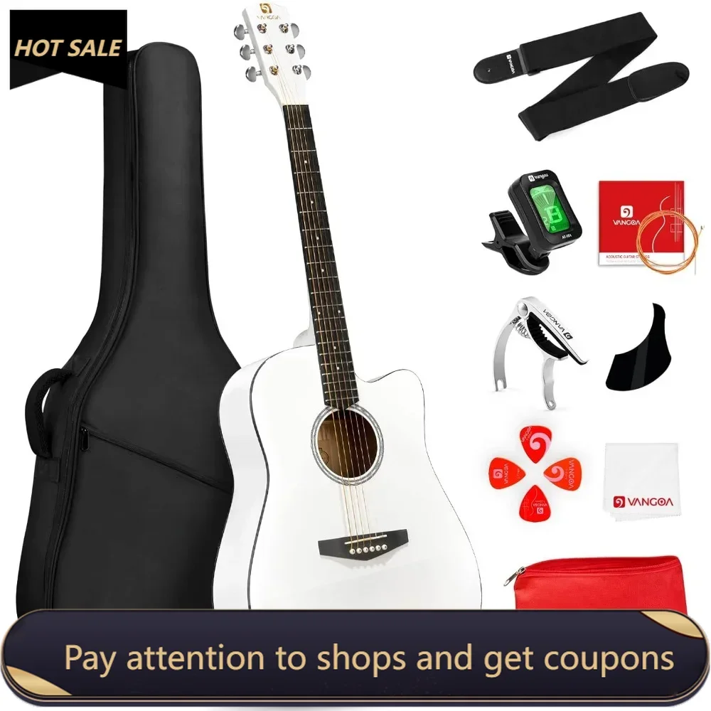 

Acoustic Guitar, Cutaway Acoustic Guitar Full Size Dreadnought Acustica Guitarra Bundle with Gig Bag , White Freight free