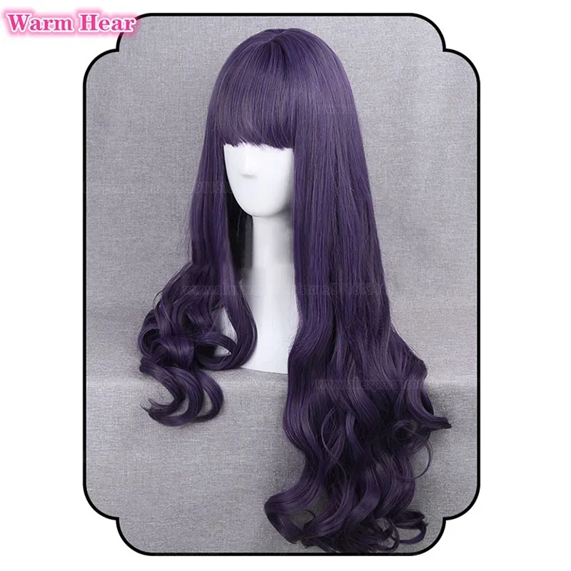 SN88 Anime Card Captor Sakura Tomoyo Daidouji Cosplay Wig 80cm Long Dark Gray Purple Curly Heat Resistant Woman Party Wigs   Wig
