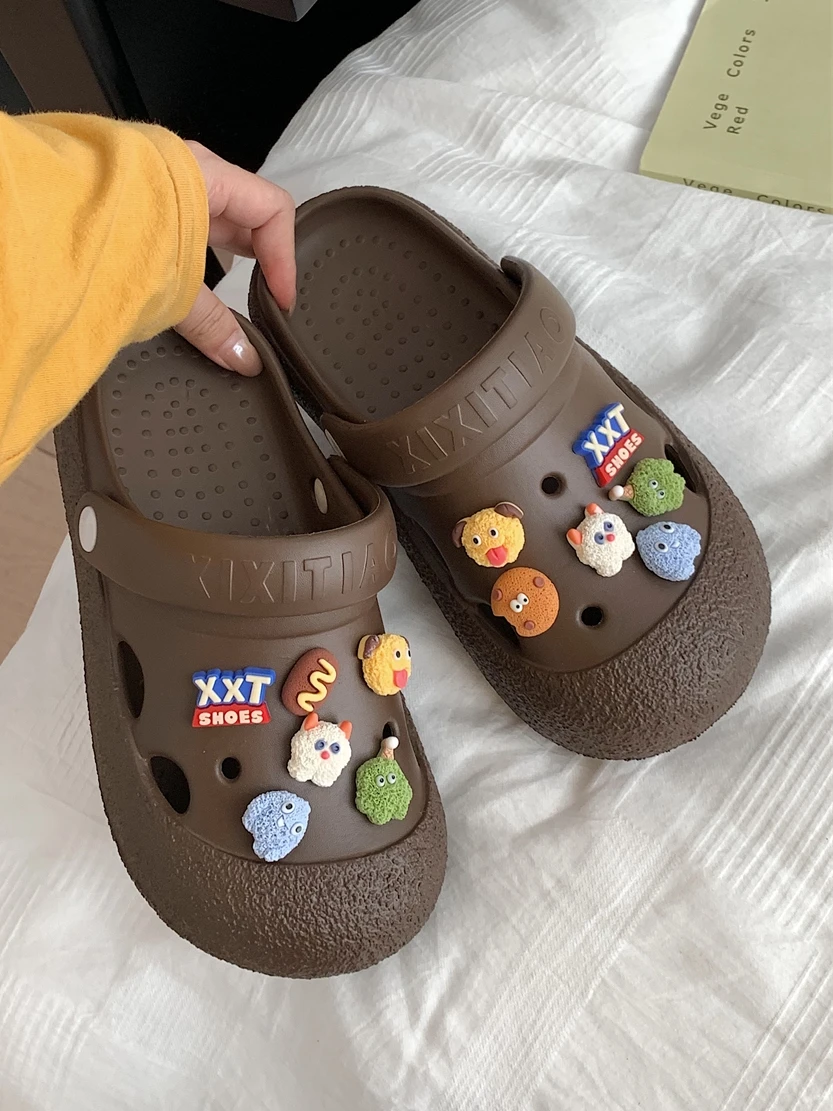 Comfortable Soft Bottom Sandals Women's Flip Flops Cute Monster Summer Latte Color Beach Shoes Anti-slip Outerwear Casual Style