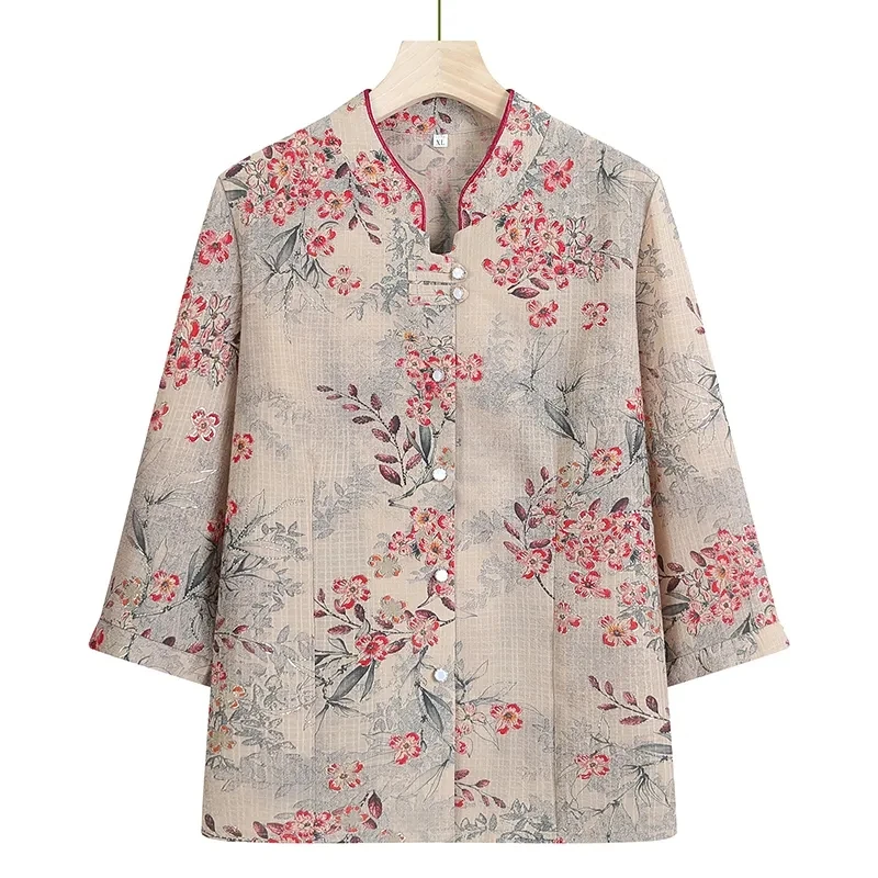 Grandma Costume Seven Points Sleeve Shirt Top Old Lady Summer Short Sleeved Blouse Tops Pant Suit Old Age Mom New Two Piece Set