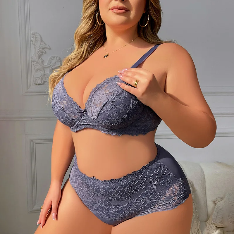 

Large size bra set women's sexy lace underwear ultra-thin lace bra medium and high waist briefs