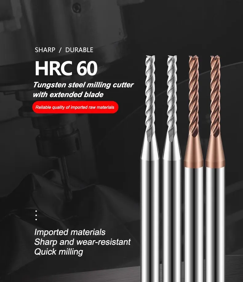 SHAZAM HRC60 Hartmetall-Fräser mit verlängerter Rillenlänge, 1/2/2,5 Klingenlänge 6/8/10/12/15, Werkzeuge für Aluminium/Stahl – Detail 1