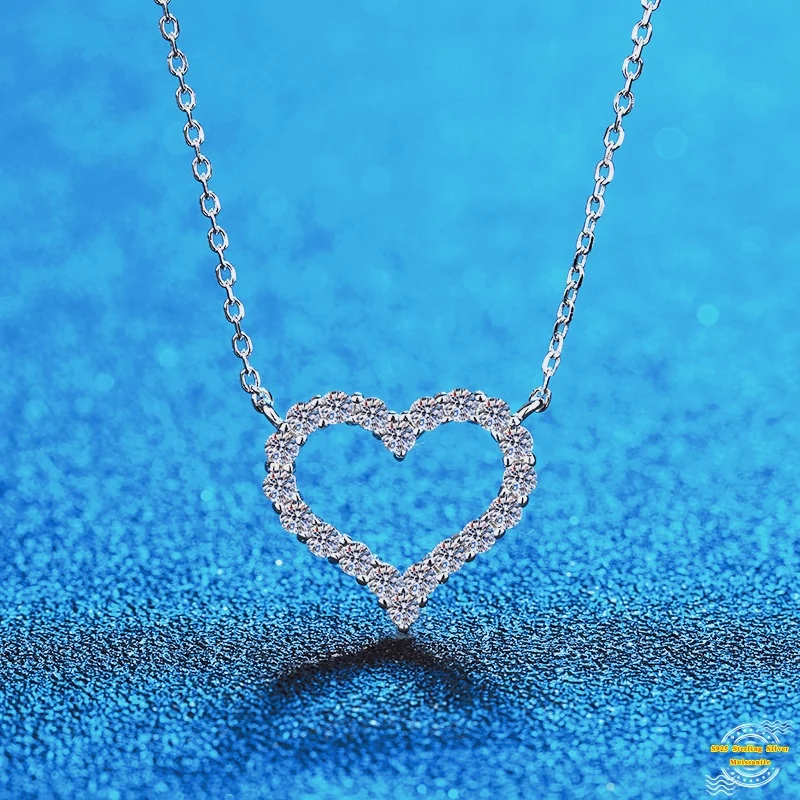 

0.3/0.6/1.2/2ct Moissanite S925 Silver Necklet Pendant for Women Men Plated Platinum Love Heart Charm Necklace Jewelry Wholesale