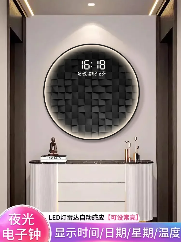 Gradual change square living room decorative painting LED clock wall clock Restaurant corridor creative light hanging painting