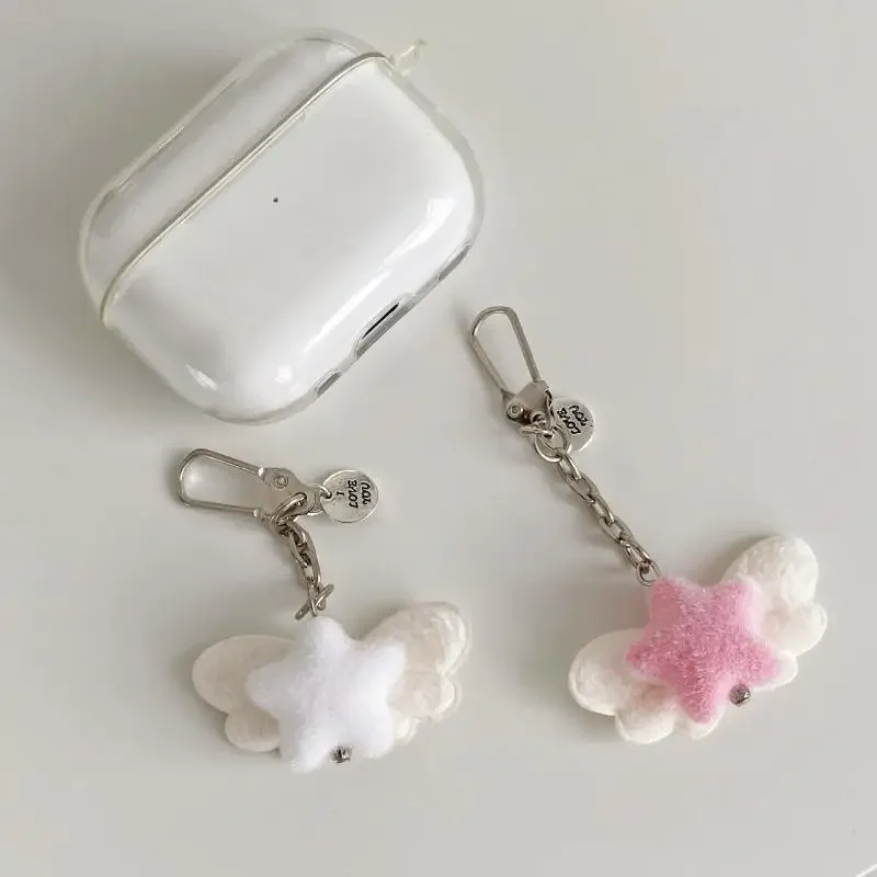 Flocking Angel Wing And Star Keychain Lightweight Key Ring Bag Charm For Fashionable Women Decoration Accessories