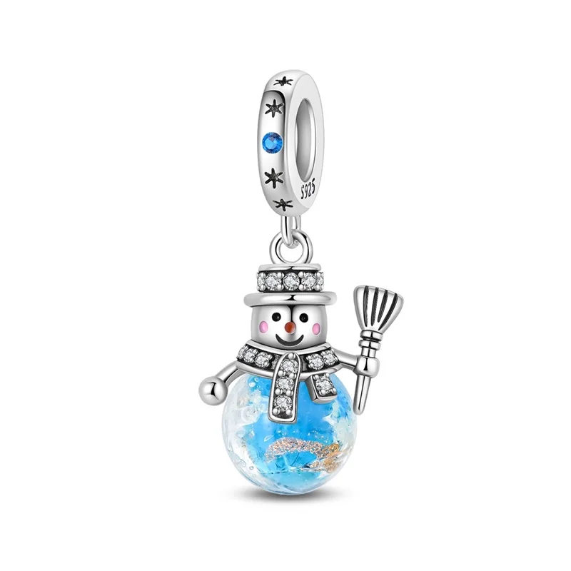 925 Sterling Silver Charms Bead CZ Zircon Luminous Snowman Pendant Dangle Fit Original Bracelet DIY Women Jewelry Gift