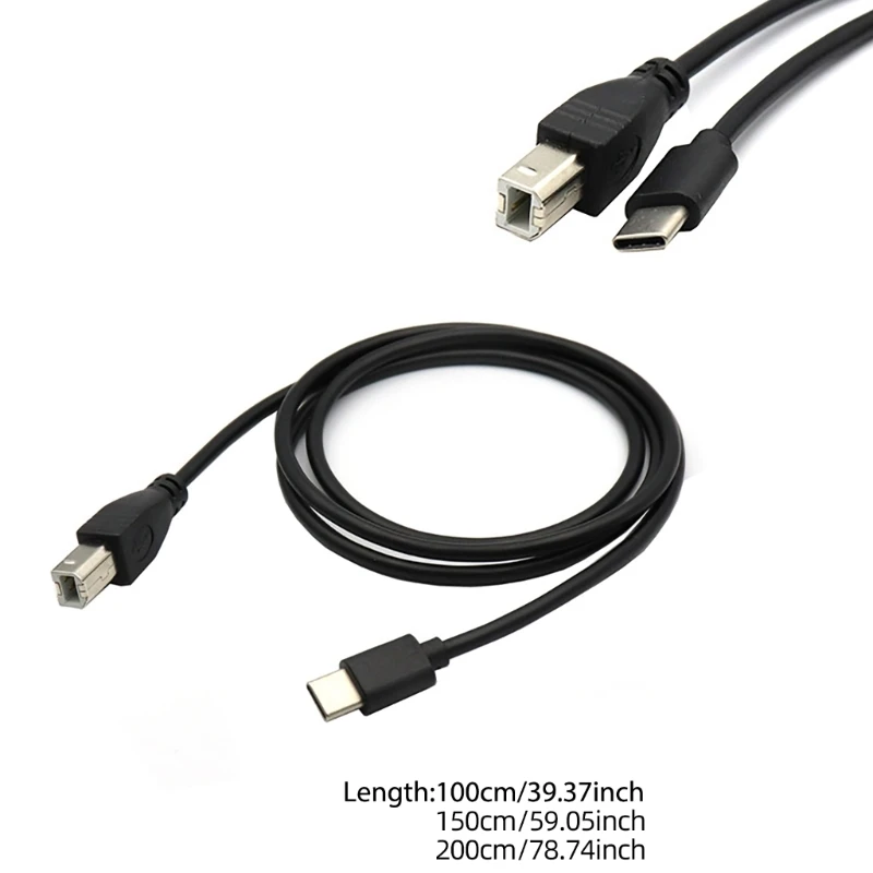 High Speed Type C to USB B Printer Cable USB B to USB C Printer Cable MIDI Cord Effortless Connect Devices 1m/1.5m/200cm