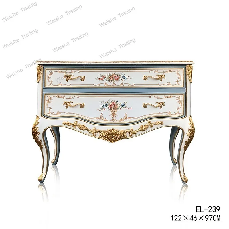 

French luxury hand-painted gold foil foyer entrance cabinet European solid wood birch furniture locker