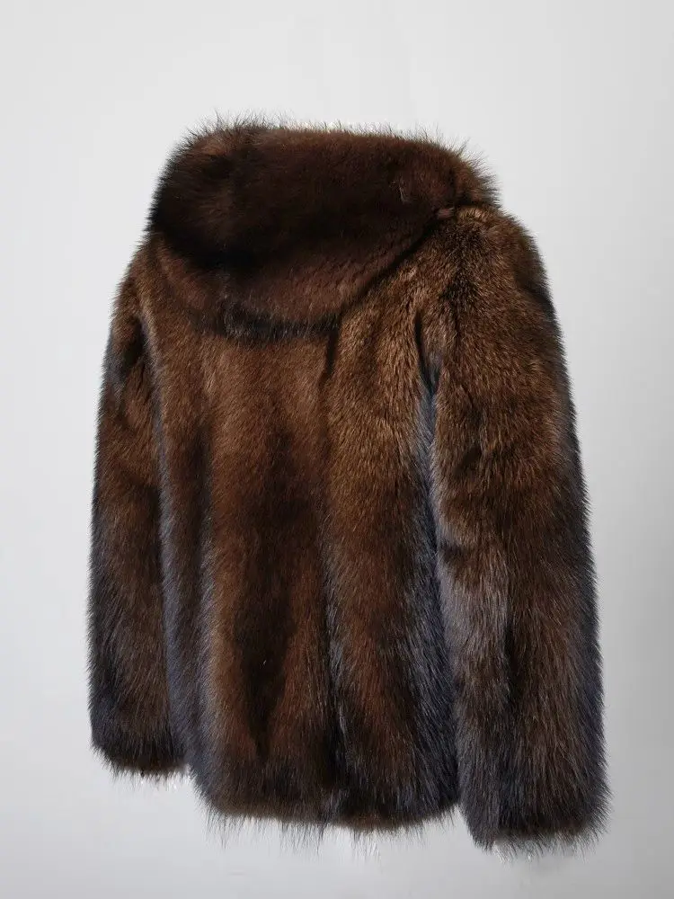 Men's Faux Fox Fur Coat Winter Thickened Hooded Zip Up Jacket Luxury Fluffy Hip Hop Warm Parkas Overcoat Streetwear