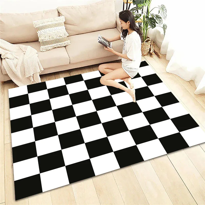 체크 무늬 사각형 침실 거실 복도용 3D 인쇄 긴 스트립 카펫, 미끄럼 방지 영역 러그, 소파 도어매트, 홈 데코 매트