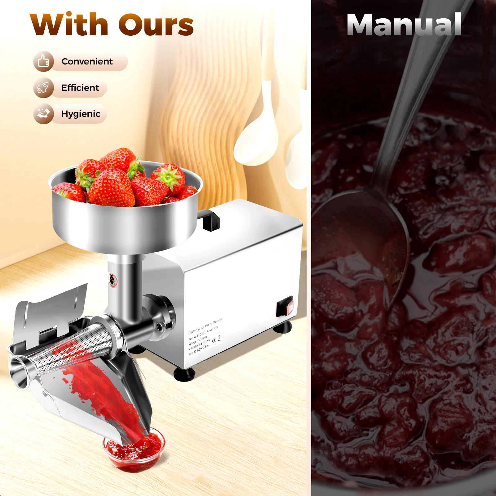 

Электрический сито для томатов, 110 В, 450 Вт, фрезерный станок для томатов, пресс для томатов и ситечко из нержавеющей стали, 50 кг/ч, Рождество