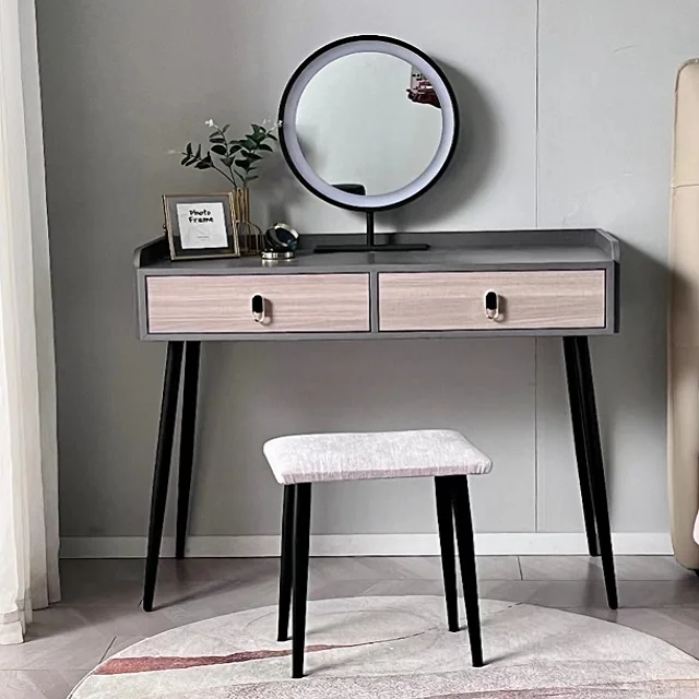 High end Italian Leather Cover Make-up Dresser Table Set with Mirror and Luxury Dressing Table