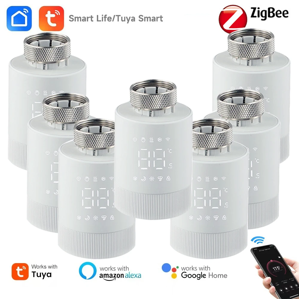 วาล์วควบคุมอุณหภูมิแบบเทอร์โมสแตติก Tuya ZigBee Smart TRV สำหรับหม้อน้ำ ควบคุมอุณหภูมิผ่านเสียง รองรับ Alexa Google Assistant และ 2mqtt