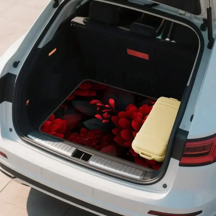 Red Floral Leaf Car Trunk Mat For SUV Sedan Crossover Universal Non-Slip Heavy Duty Cargo Liner