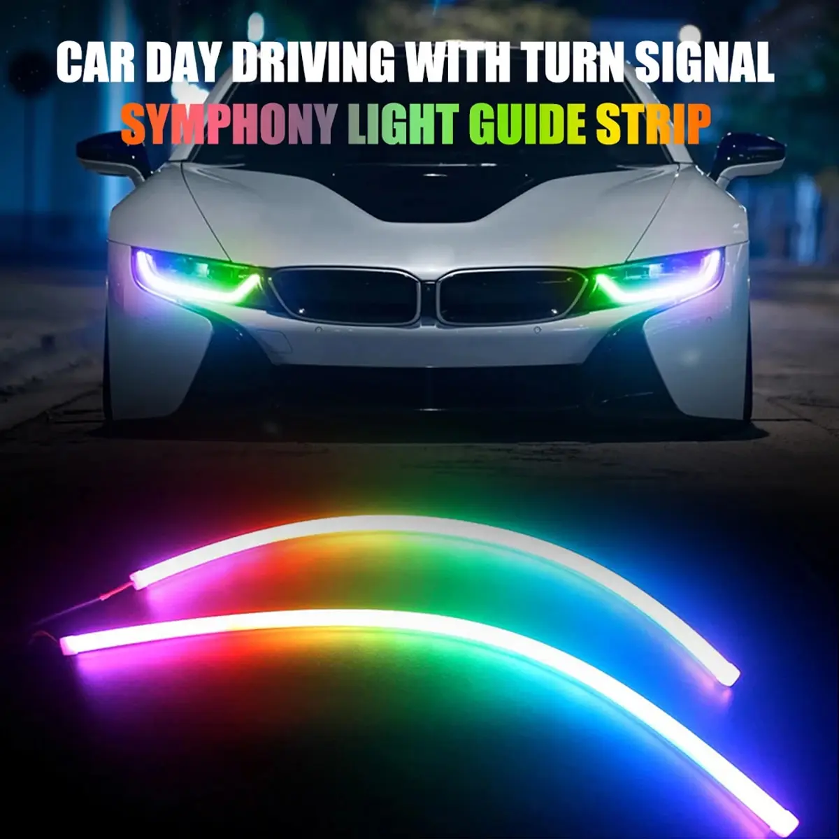 2pcs DRL Car LED Daytime Running Light APP Control Flexible RGB Symphony Flowing Turn Signal Strip Headlight Decorative Lamp 12V