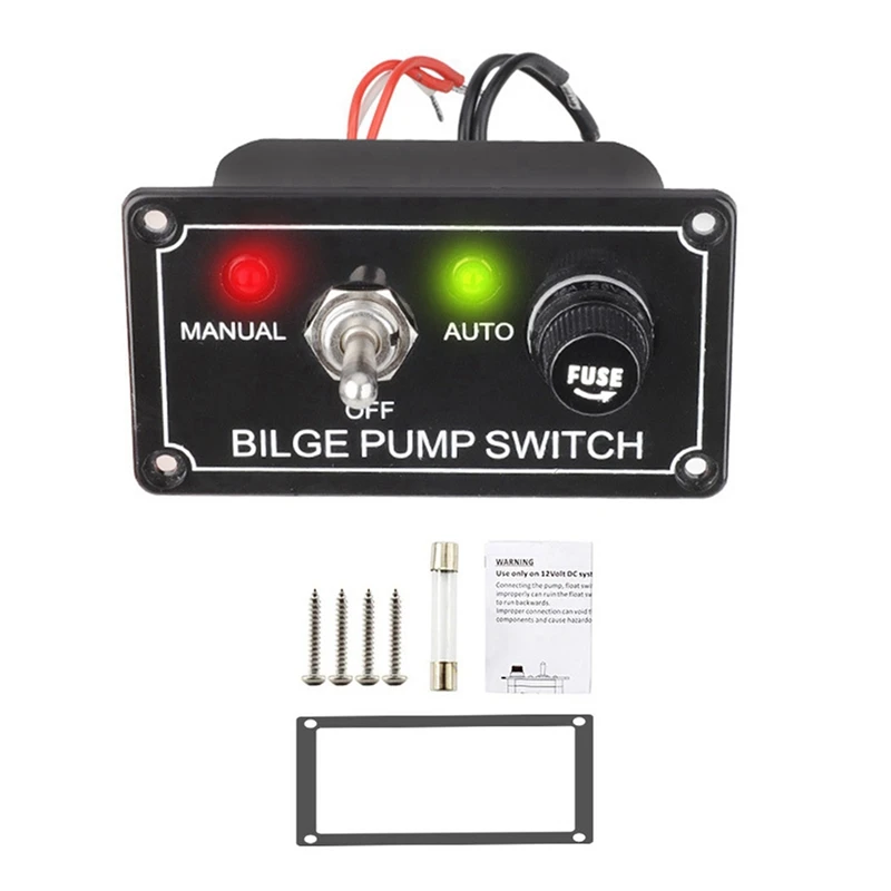 2X DC 12V Fused Marine Bilge Pump Switch Panel With LED Indicator Light Manual/Off/Auto 3-Way Toggle Switch