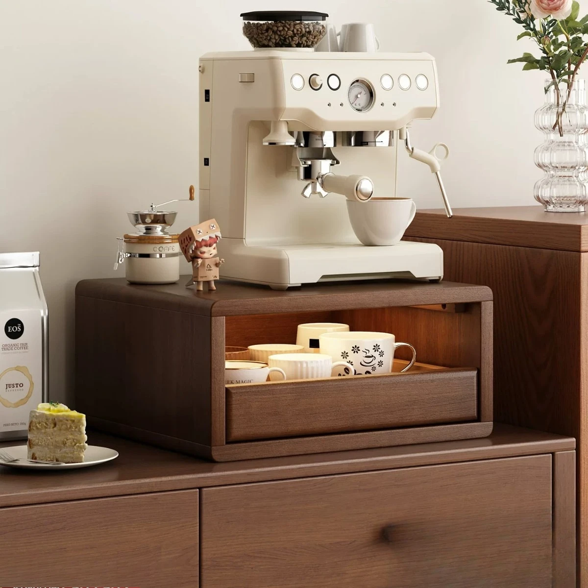 Alibaba solid wood coffee machine rack water cup tea cup tea set dining side cabinet dining table