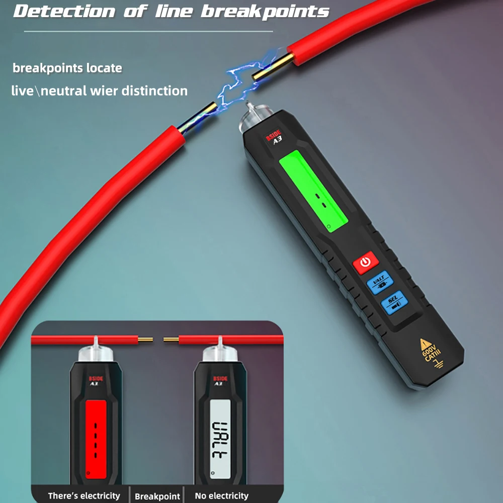 BSIDE A3 Mini Non-Contact Voltage Tester Digital AC/DC Voltage Detectors True RMS Smart Multimeter Capacitance Temp Ohm Diode Hz