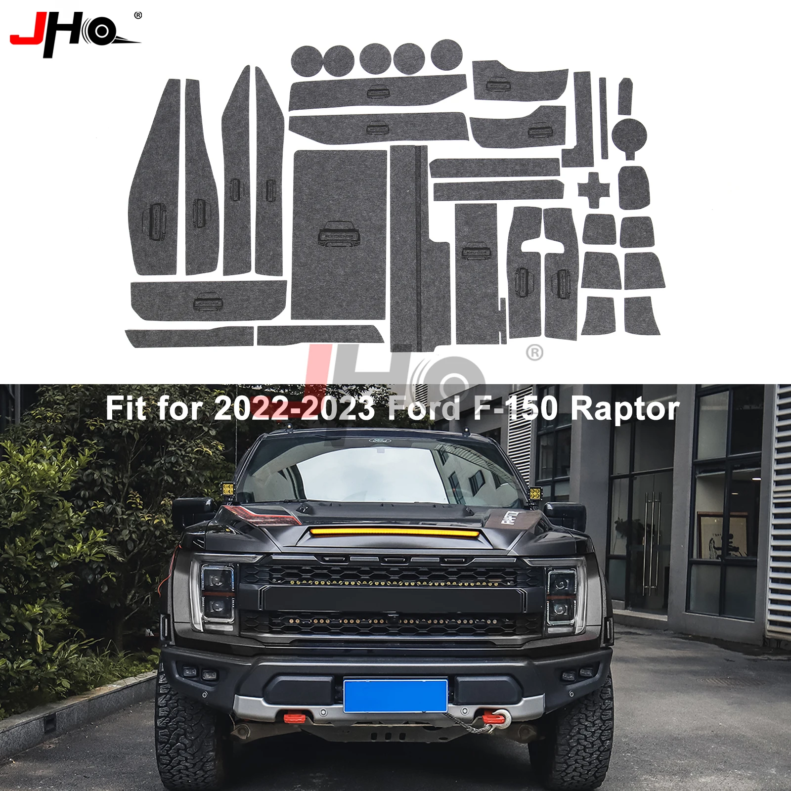 JHO Car Gate Slot Mats For Ford F150 Raptor 2022 2023 Felt Center Console Liner Cup Holder Pads Interior Accessories