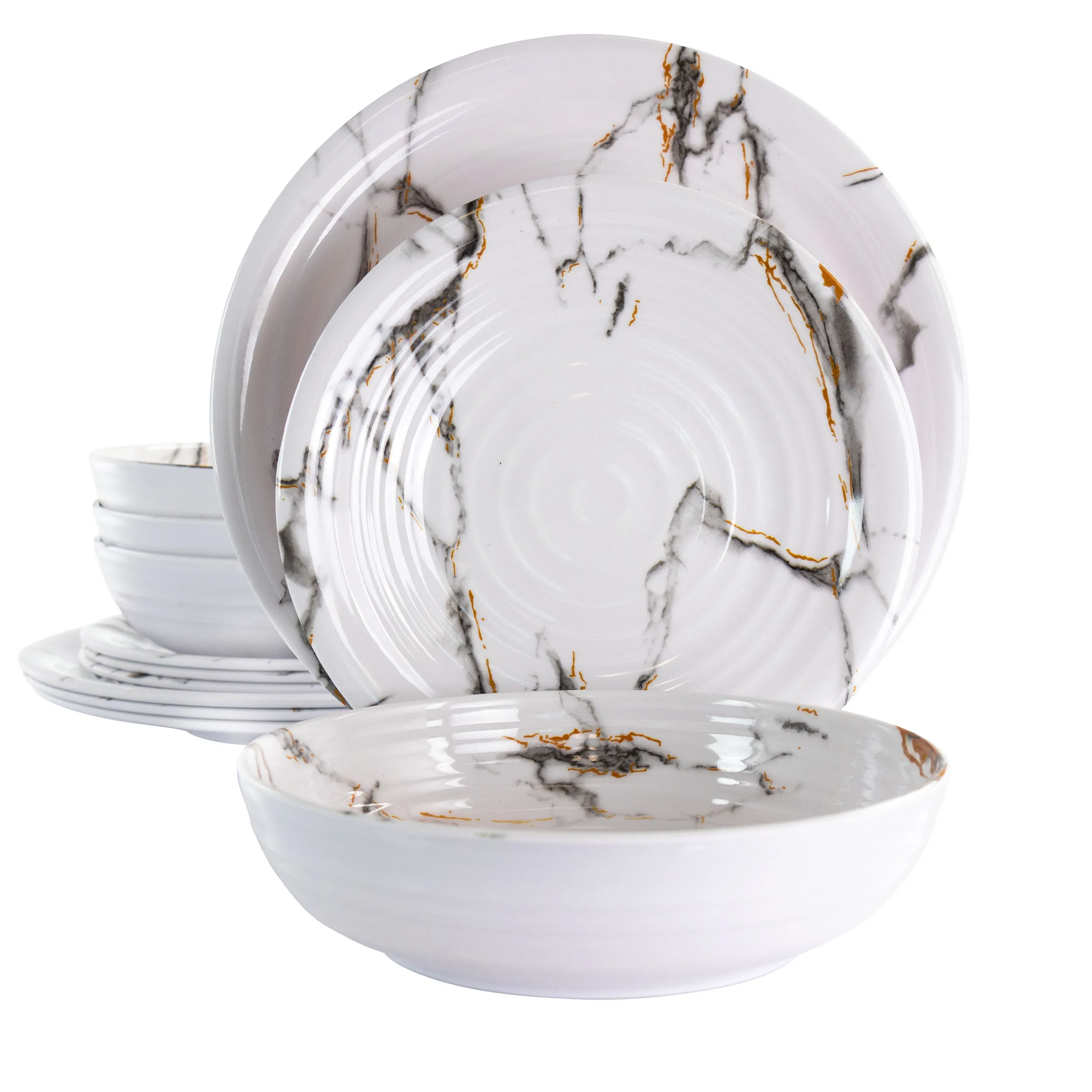 

Elegant White Melamine Dinnerware Set, 12-Piece Lightweight Tableware for Home Use
