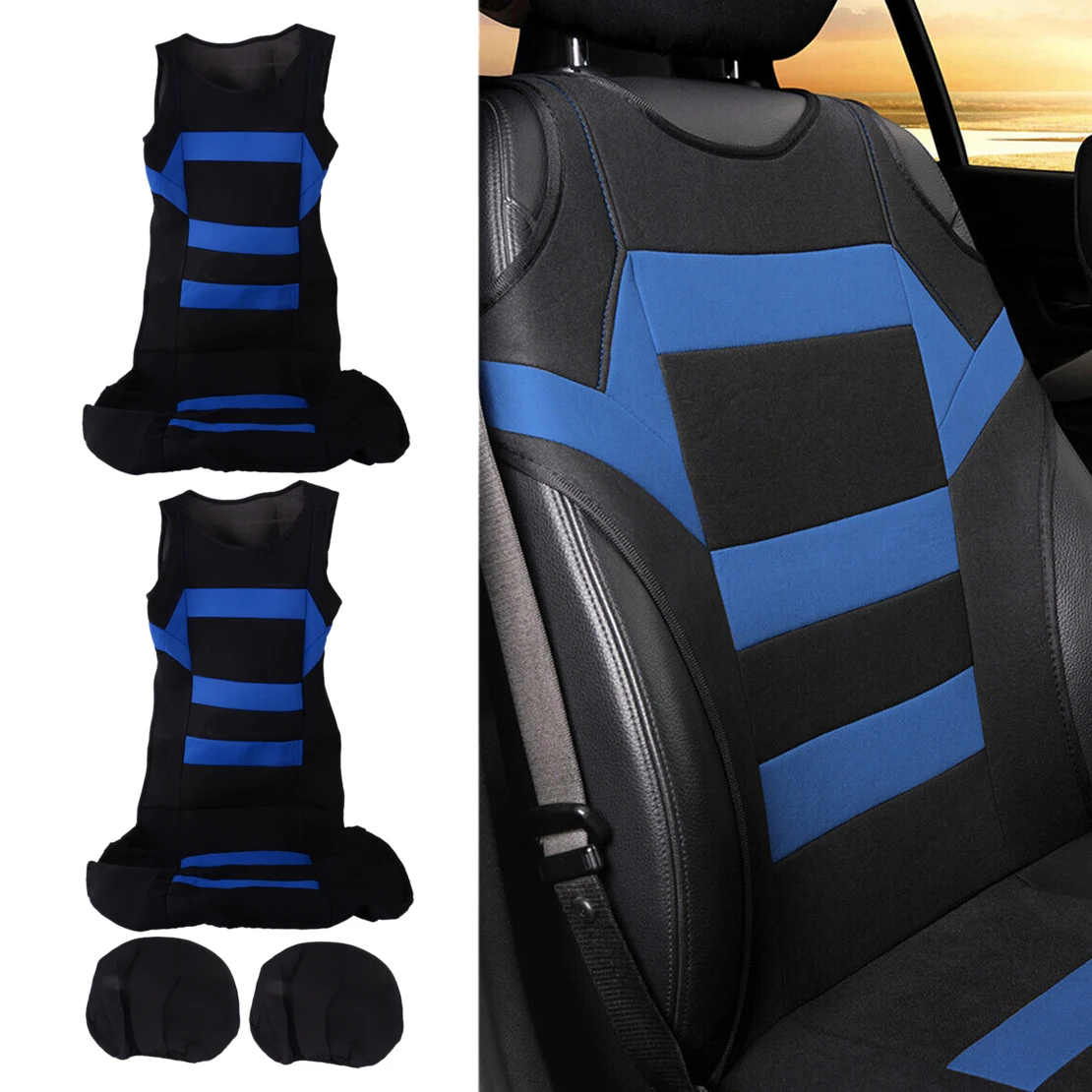 

1 Set Universal Car Front Seat T-Shirt Cover Breathable Full-Surround Chair Protector