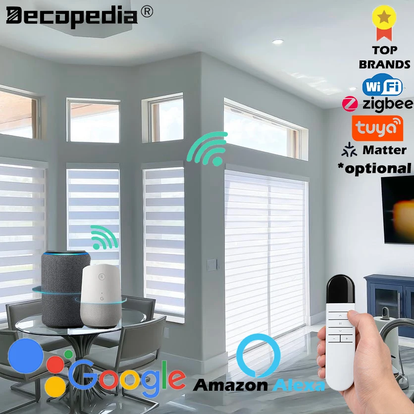 Decopedia Cordless Zebra Blinds Window Blinds Manual Battery Motorized Roller Blinds Day and Night for Sliding Doors Customized