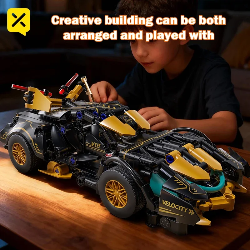 Blocs de construction à grande vitesse en or noir, 313 pièces, Concept de piste, supercar de course, bricolage, assemblage de modèles, Kits de briques pour enfants, Collection