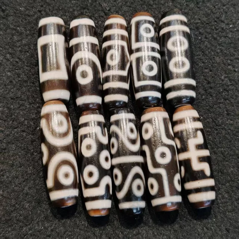 

Tibetan-style black and white patina with weathered white core2~9Eye Agate Dzi Bead Necklace PendantdiyAccessoriesDzi