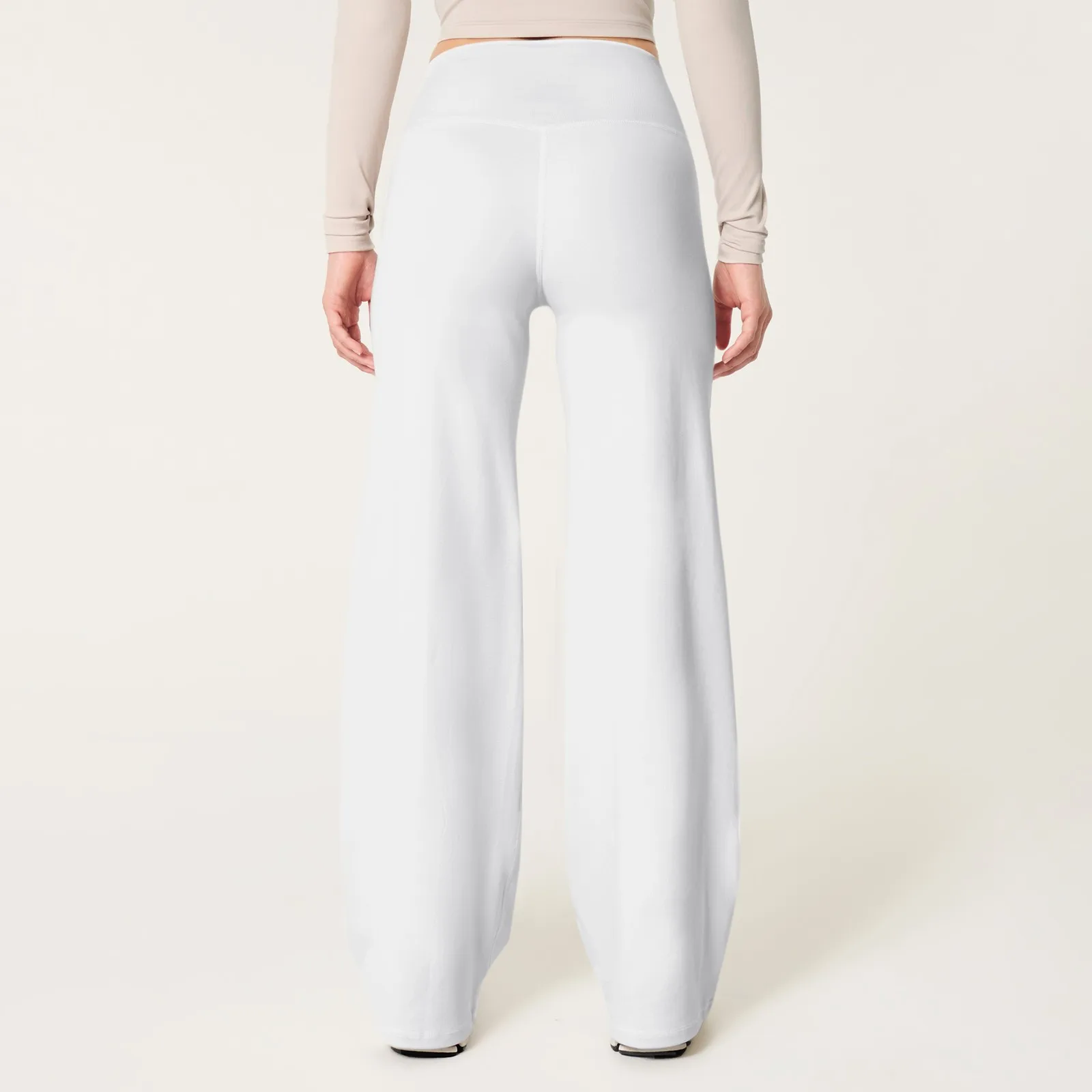 سراويل اليوغا النسائية شد البطن عالية الخصر بقصة ضيقة سراويل كاجوال بلون سادة قابلة للتمدد مستقيمة واسعة الساق سراويل طويلة #4