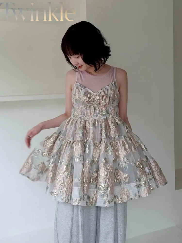 Japanese Elegant Embossed Floral Camisole Top Women Layering Pinafore Dress Versatile Cami Vest Sleeveless Tank Summer Daily