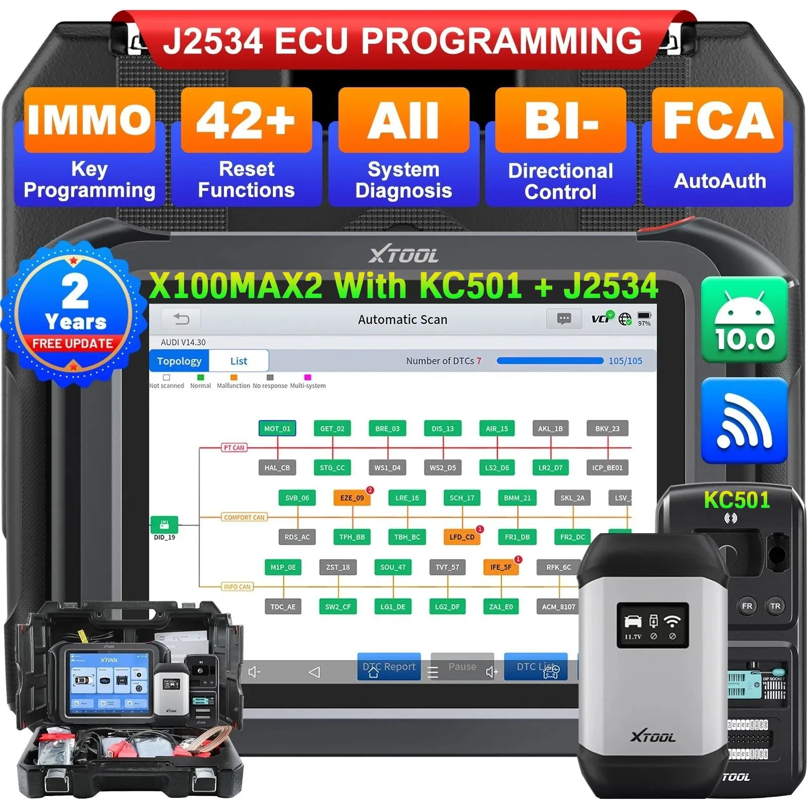 USA Stock XTOOL X100MAX2 All Key Lost Car Key Programming Tool J2534 Automobile Locksmith Tool IMMO Reset Car Diagnosis Machine