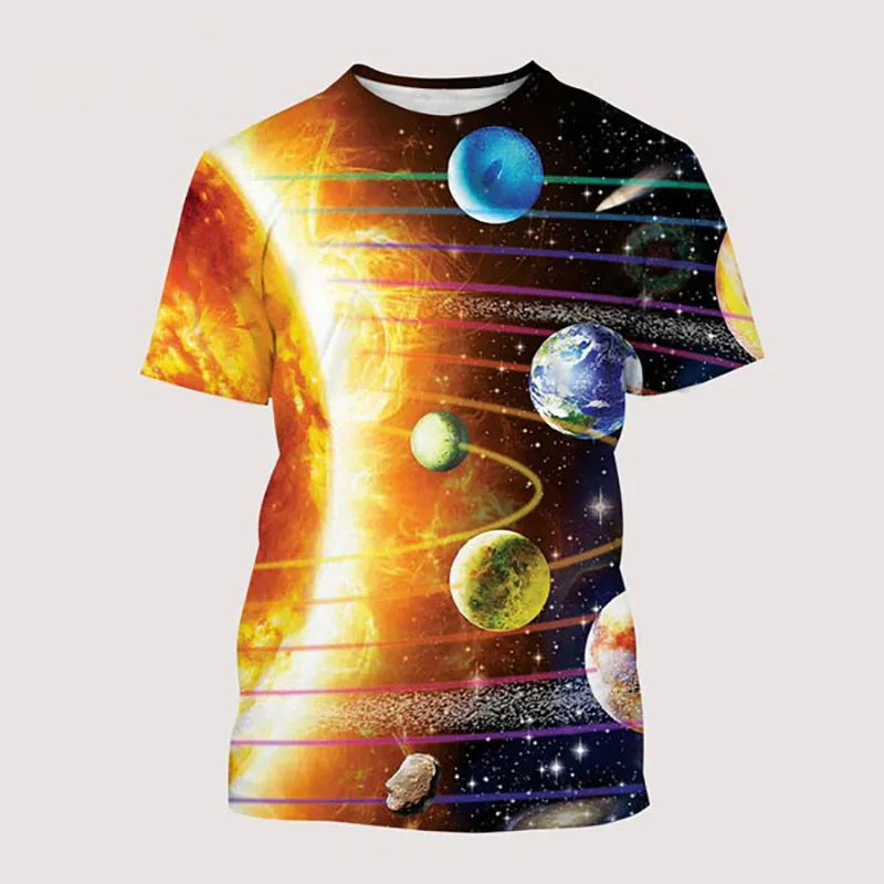 Galaxy Outer Space Planet 3D Print T-Shirts Summer Men\'s Woman Short Sleeve T Shirt Oversized Harajuku Tops Tees Kids Clothing