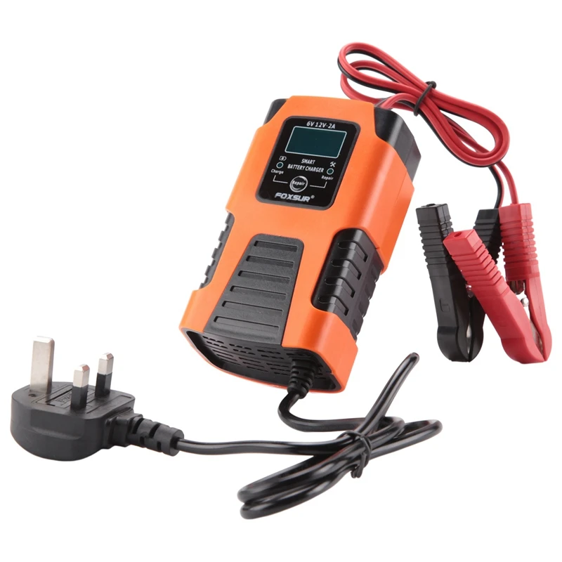 FOXSUR Car Battery Charger 6V 12V 2A 3-Stage Automatic Pulse Battery Charger & Maintainer For Car Motorcycle