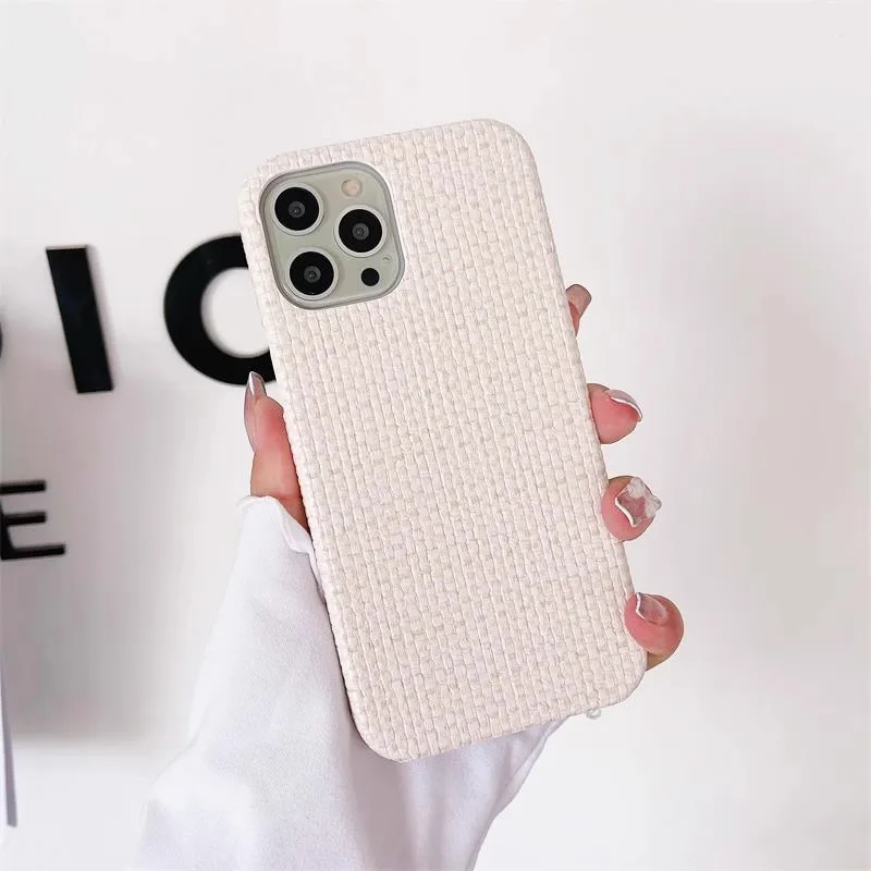 Funda de cuero con patrón de tejido de lujo a prueba de golpes para iPhone 11, 12, 13, 14, 15 Pro Max Plus, protección completa, cubierta de parachoques trasero