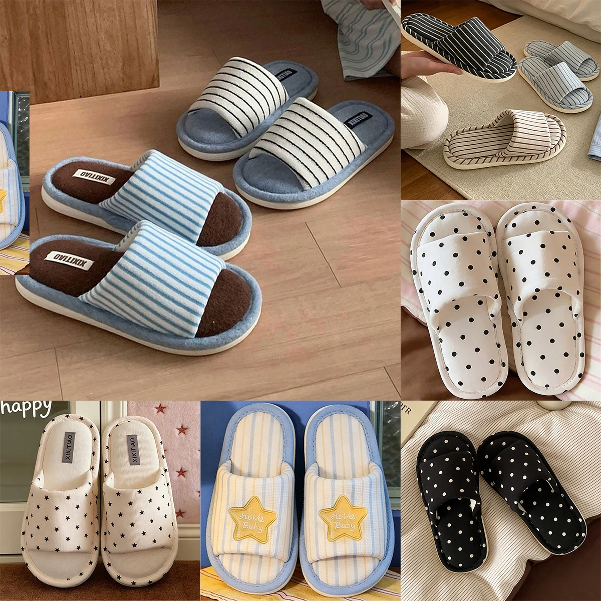 Pantuflas de Casa para Mujer, Diseño Casual a Rayas, Azul y Blanco, Lindas y Cómodas, Antideslizantes, con Suela Suave y Cálida para el Hogar