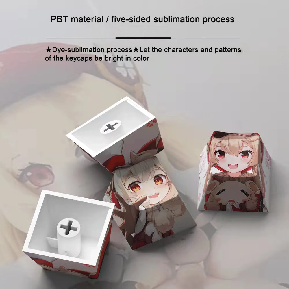 Keycap 4pcs Game Anime Characters Personality Keycap Genshin Impact PBT Sublimation R4 Cherry Profile Mechanical Keyboard Keycap