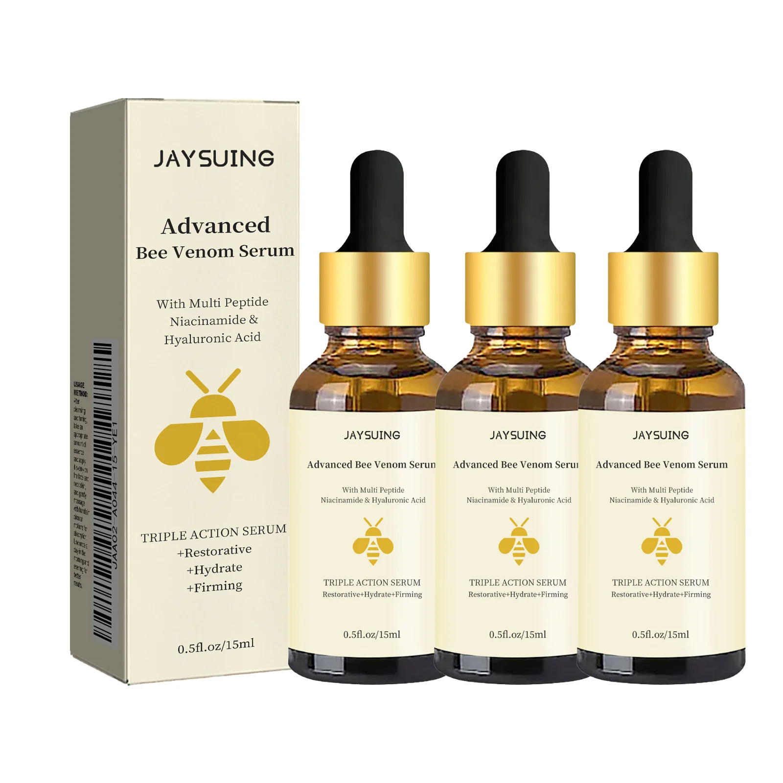 1/2/3pcs Bee Venom Facial Serum Face Essence Wrinkle Reduction Skin Tightening Natural Collagen Booster Hyaluronic Acid  Essence