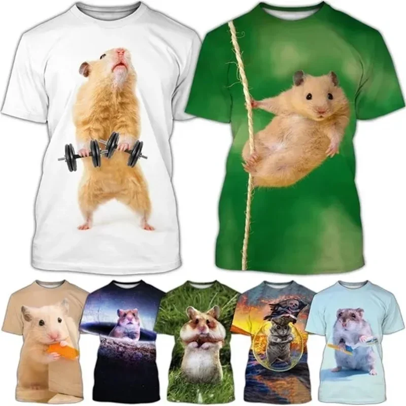 3D Printed Animal Cute Hamster T-shirt Summer Men Casual Short Sleeved Funny T-shirt Top Street Wear Large Size T-shirt