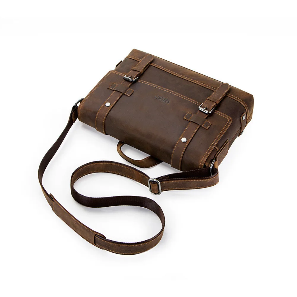 Vintage Genuine Leather Briefcase for Men Professional Business Messenger Bag Large Capacity Retro Office Shoulder Bag Durable