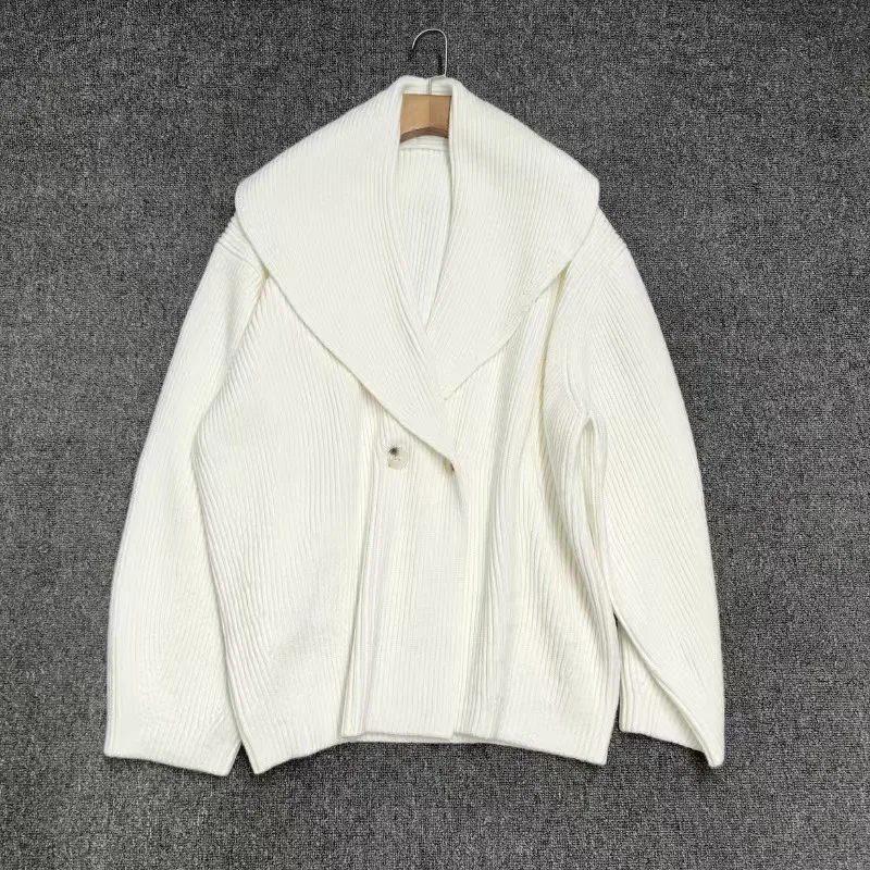 

Cardigan for women New elastic knitted lapel long sleeved top for autumn 2025 Double breasted loose fitting women's sweater y2k