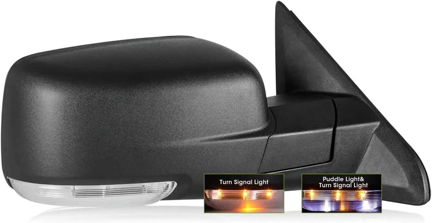 For Ram Trucks 2009-2024, Metal Mirror, Silver, Power Heated, Turn Signal, Puddle Light, Manual Folding