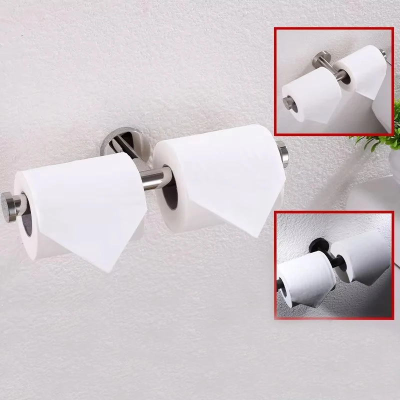 

304 Stainless Steel Double-Headed Roll Stand Simple Round Toilet Tissue Holder Bathroom Pendant Storage Toilet Paper Holder